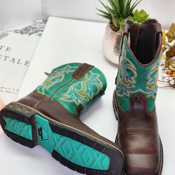 Brown and Teal Western Boots - Picture 3 of 6